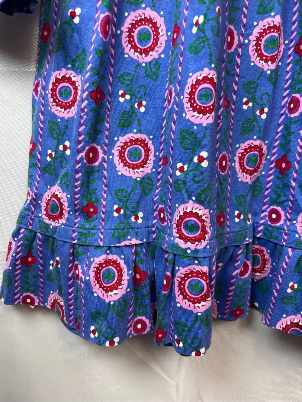 Hanna Andersson blue and pink floral long sleeve ruffle hem dress size 5 (110)